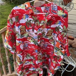 SSLR Christmas Hawaiian Shirt 4XL Button Down Santa Reindeer Tiki Red Green Mens